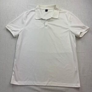 Manfinity Mens White Short Sleeve Polo Shirt Size L Polyester Pique Golf Top